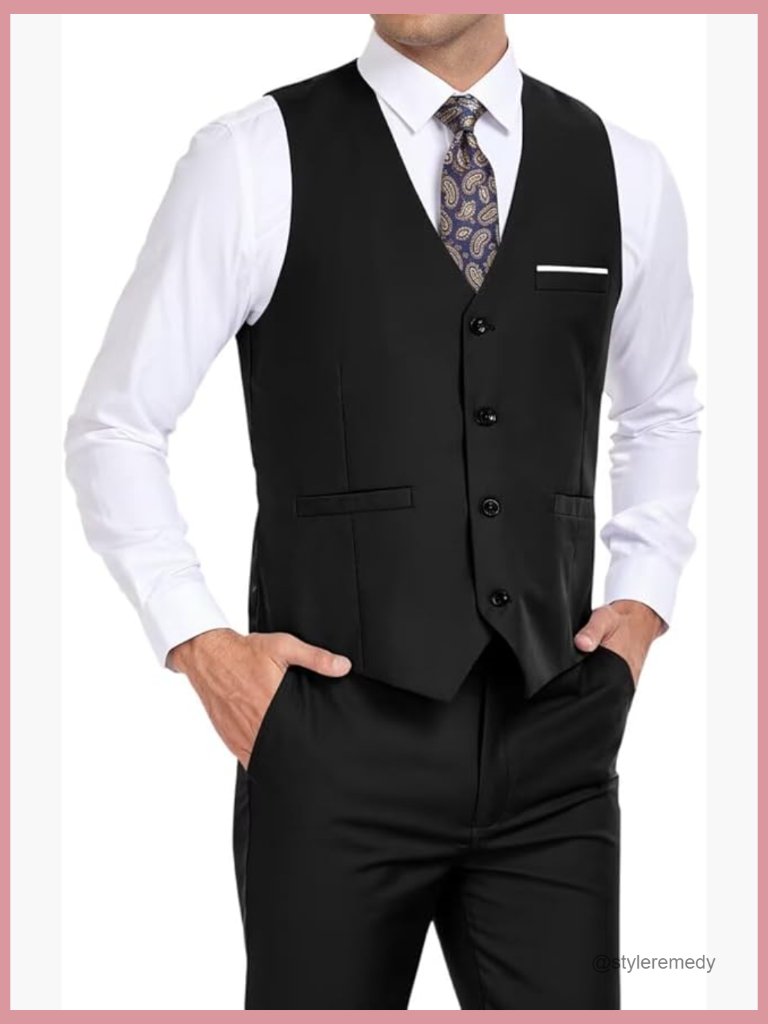 Slim Fit Two-Piece Suit Vest Pant Set, Polyester Blend, Wedding Groomsmen